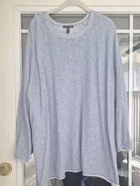 Eileen Fisher Heathered Pale Blue Scoop Neck Knit Top